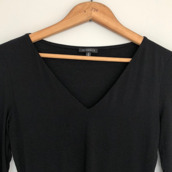 Basic Long Sleeve Black V Neck - Picture 2 of 4